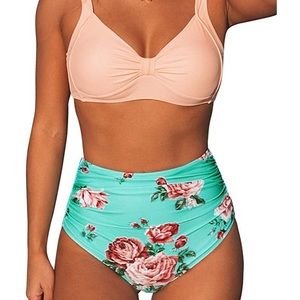 NEW Floral Peach Blue High Waisted Bikini Set